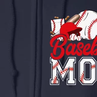 Retro Baseball Mom Mama Baseball Life Softball Life Game Day Full Zip Hoodie