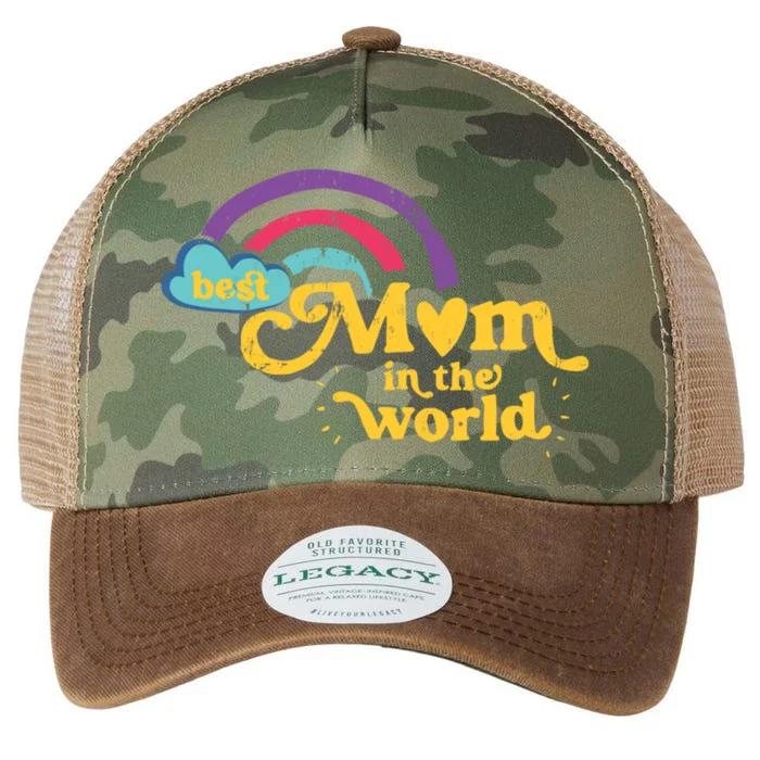 Retro Best Mom In The World With Heart Rainbow Mothers Day Gift Legacy Tie Dye Trucker Hat