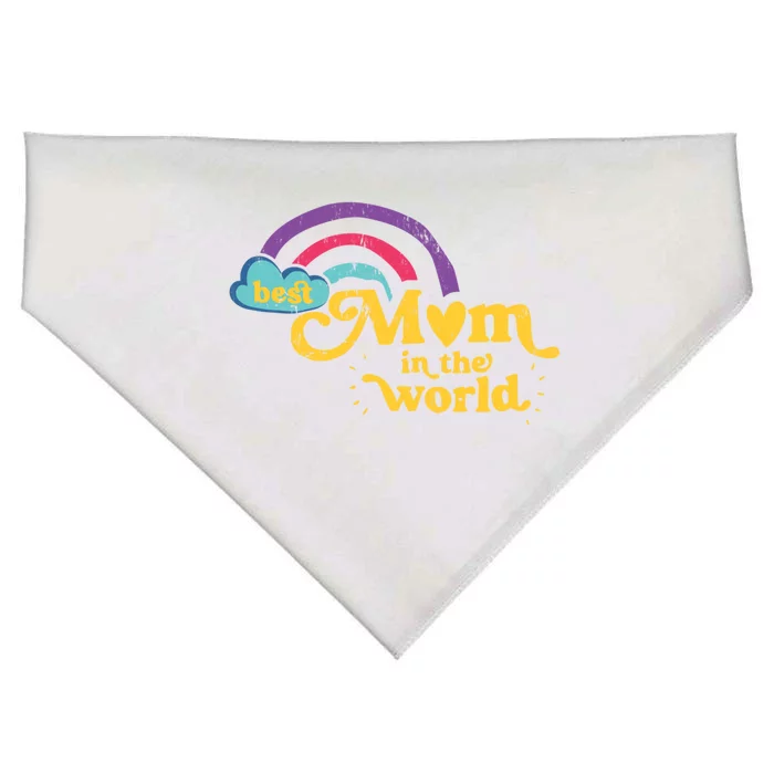 Retro Best Mom In The World With Heart Rainbow Mothers Day Gift USA-Made Doggie Bandana