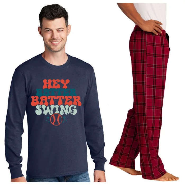 Retro Baseball Mom Hey Batter Batter Swing Funny Baseball Long Sleeve Pajama Set