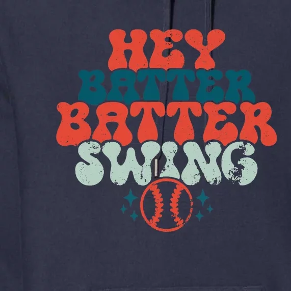 Retro Baseball Mom Hey Batter Batter Swing Funny Baseball Premium Hoodie