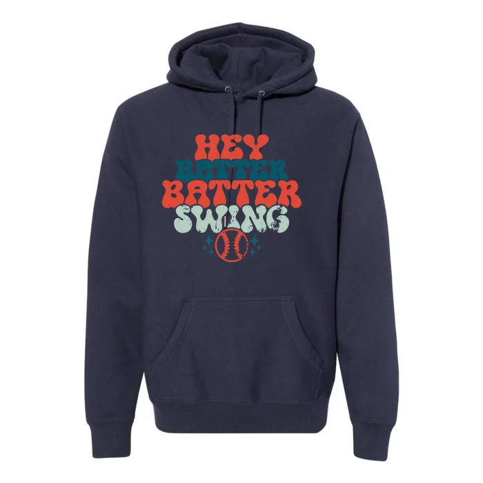 Retro Baseball Mom Hey Batter Batter Swing Funny Baseball Premium Hoodie