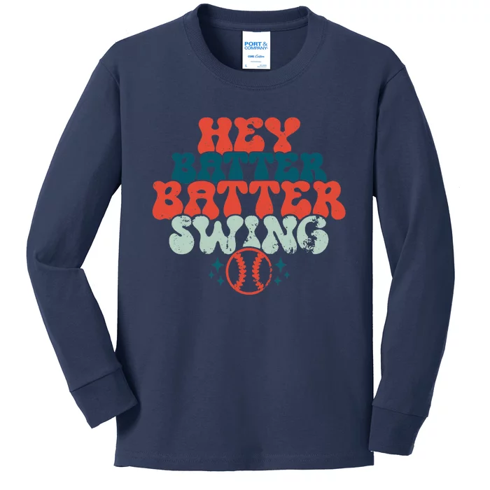 Retro Baseball Mom Hey Batter Batter Swing Funny Baseball Kids Long Sleeve Shirt