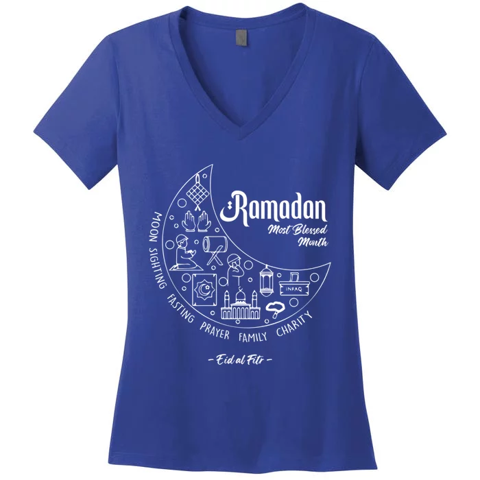 Ramadan Blessed Month Muslim Islamic Ramadhan Eid Al Fitr Gift Women's V-Neck T-Shirt