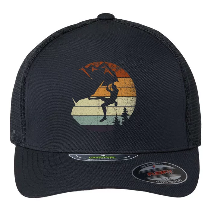 Retro Bouldering Mountain Climber Climb Sports Rock Climbing Gift Flexfit Unipanel Trucker Cap