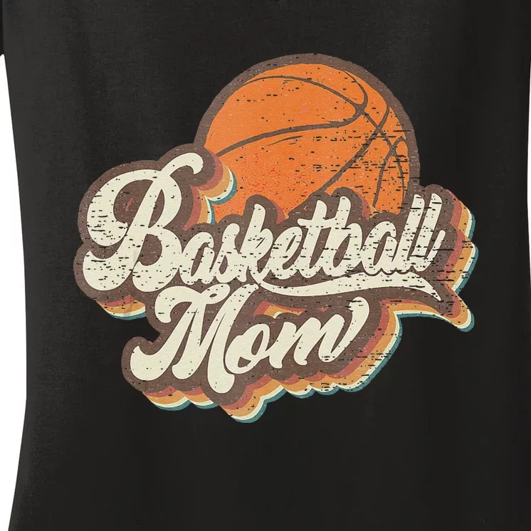 Retro Basketball Mom Sports Mama Mothers Day Women's V-Neck T-Shirt