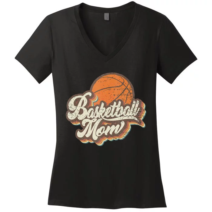 Retro Basketball Mom Sports Mama Mothers Day Women's V-Neck T-Shirt