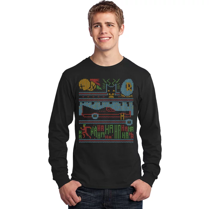 Retro Bat Mobile Gamer Nerdy Ugly Christmas Long Sleeve Shirt