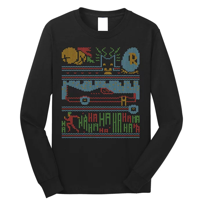 Retro Bat Mobile Gamer Nerdy Ugly Christmas Long Sleeve Shirt