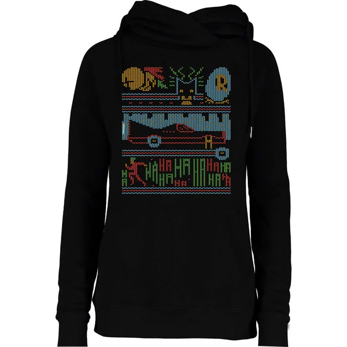 Retro Bat Mobile Gamer Nerdy Ugly Christmas Womens Funnel Neck Pullover Hood