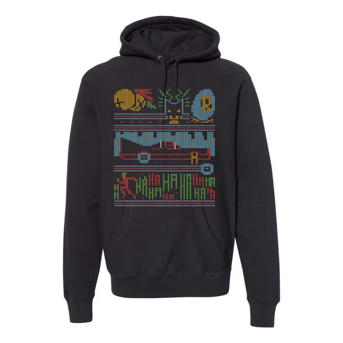 Retro Bat Mobile Gamer Nerdy Ugly Christmas Premium Hoodie