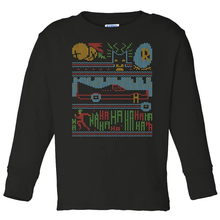 Retro Bat Mobile Gamer Nerdy Ugly Christmas Toddler Long Sleeve Shirt