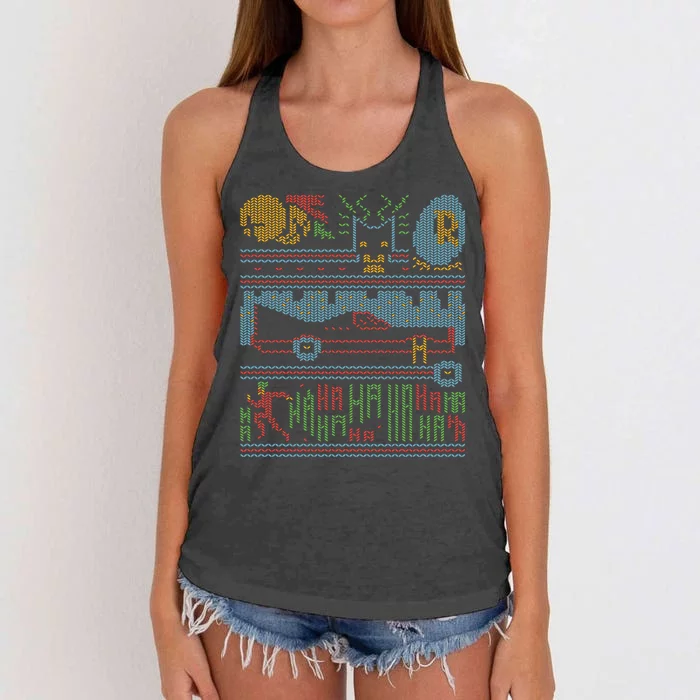 Retro Bat Mobile Gamer Nerdy Ugly Christmas Women's Knotted Racerback Tank