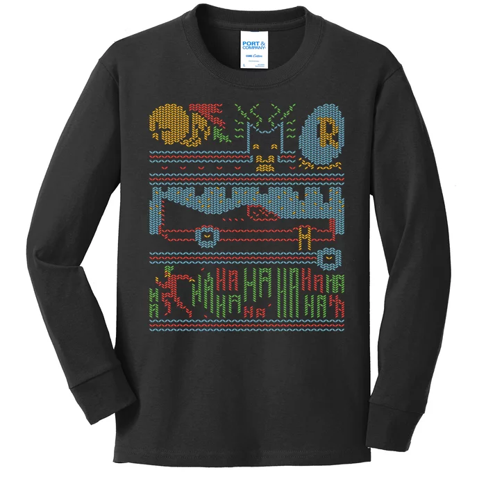 Retro Bat Mobile Gamer Nerdy Ugly Christmas Kids Long Sleeve Shirt