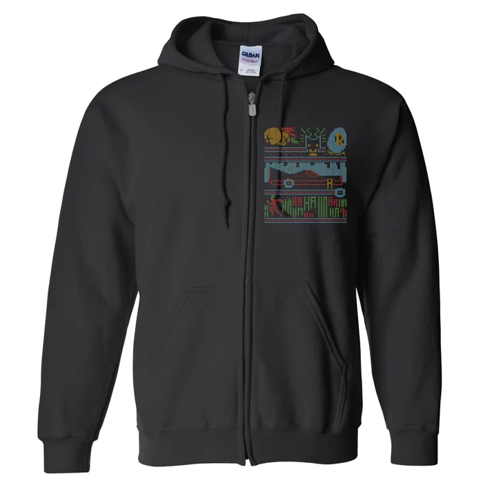 Retro Bat Mobile Gamer Nerdy Ugly Christmas Full Zip Hoodie