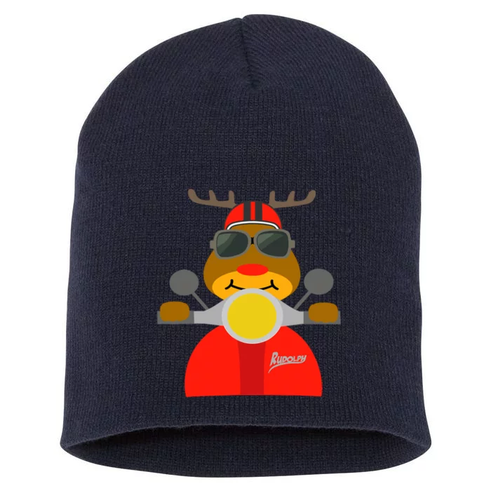 Rudolph By Motorcycle Christmas Is Coming Navidad Short Acrylic Beanie