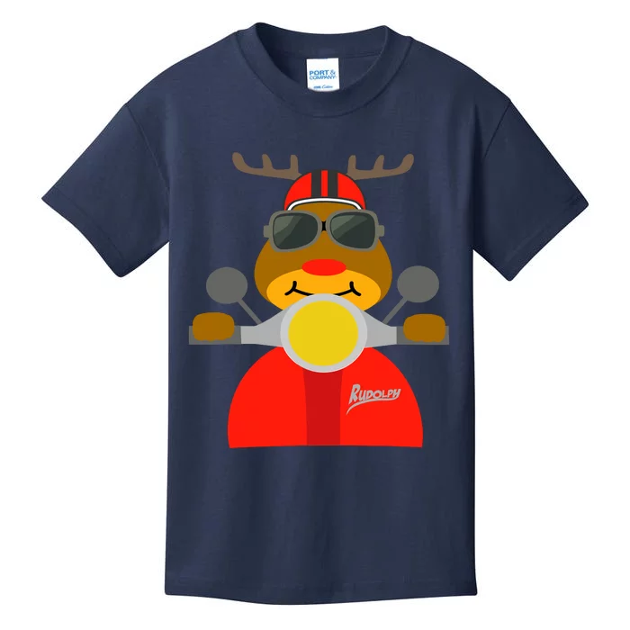 Rudolph By Motorcycle Christmas Is Coming Navidad Kids T-Shirt