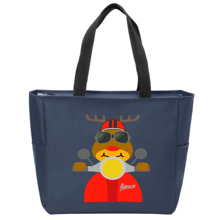 Rudolph By Motorcycle Christmas Is Coming Navidad Zip Tote Bag