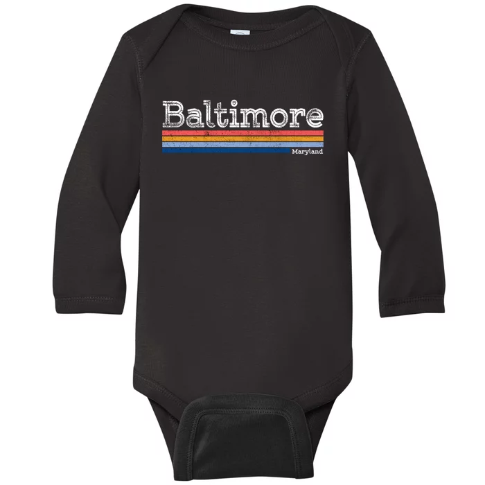 Retro Baltimore Maryland Baby Long Sleeve Bodysuit