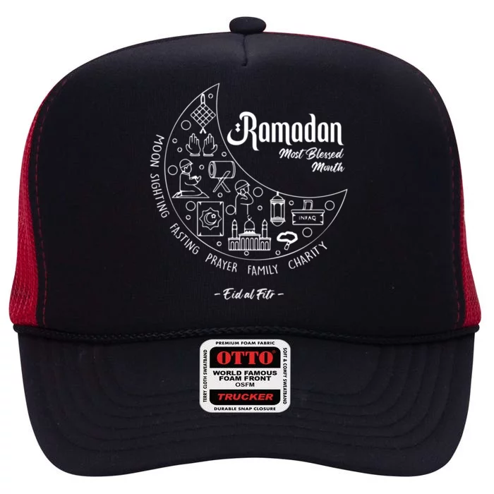 Ramadan Blessed Month Muslim Islamic Ramadhan Eid Al Fitr Funny Gift High Crown Mesh Trucker Hat