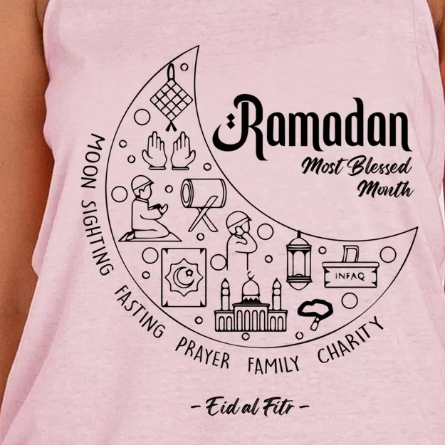 Ramadan Blessed Month Muslim Islamic Ramadhan Eid Al Fitr Funny Gift Women's Knotted Racerback Tank