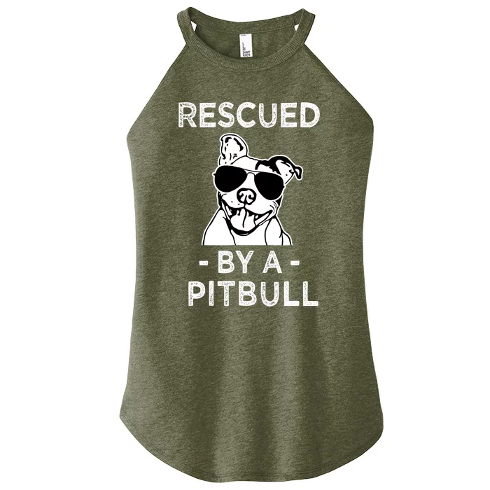 Rescued by my Pitbull Dog funny saying Women’s Perfect Tri Rocker Tank