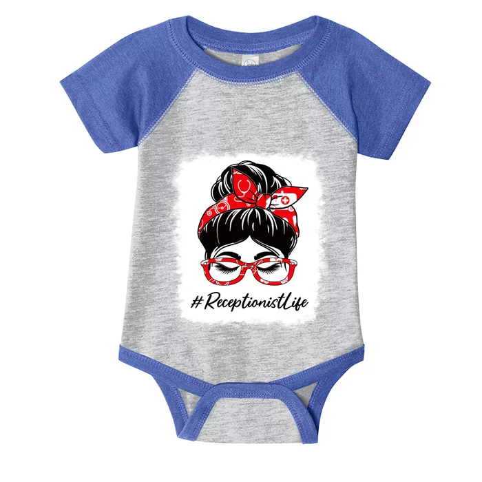 Receptionist Bleached Messy Bun Appreciation Day For Work Gift Infant Baby Jersey Bodysuit