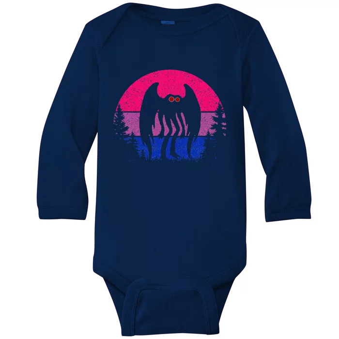 Retro Bi Mothman Bisexual Pride Point Pleasant Cryptid Baby Long Sleeve Bodysuit