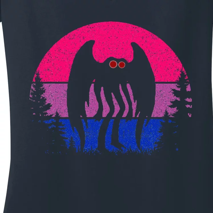 Retro Bi Mothman Bisexual Pride Point Pleasant Cryptid Women's V-Neck T-Shirt