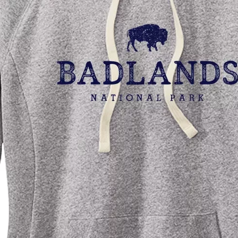 Retro Badlands National Park Bison Hiking Souvenir Women's Fleece Hoodie