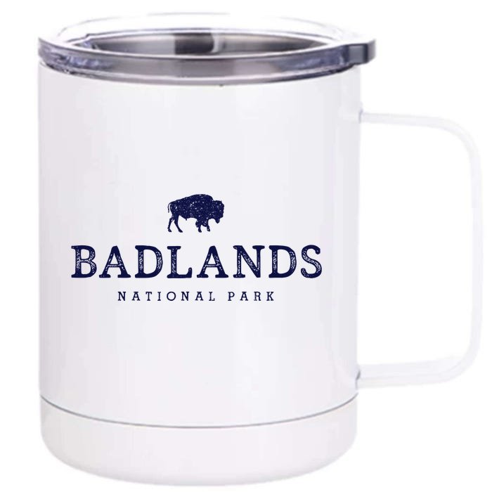 Retro Badlands National Park Bison Hiking Souvenir Front & Back 12oz Stainless Steel Tumbler Cup