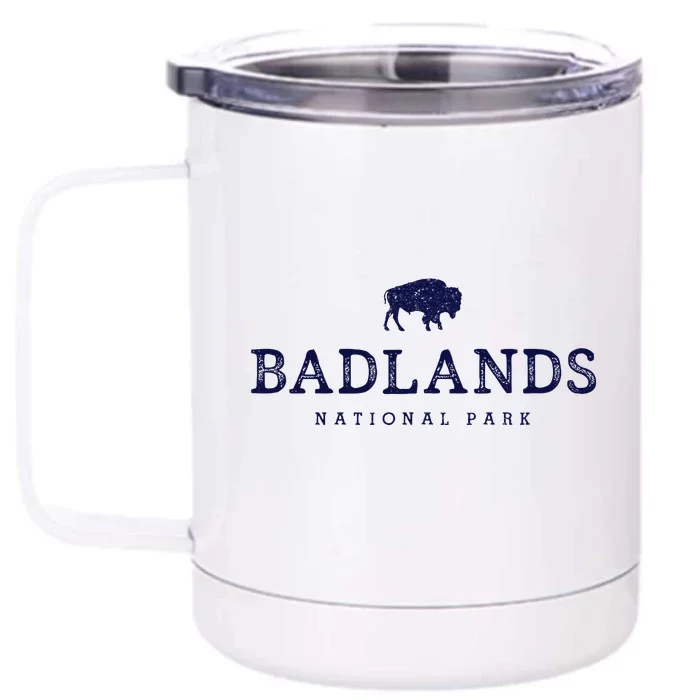 Retro Badlands National Park Bison Hiking Souvenir Front & Back 12oz Stainless Steel Tumbler Cup