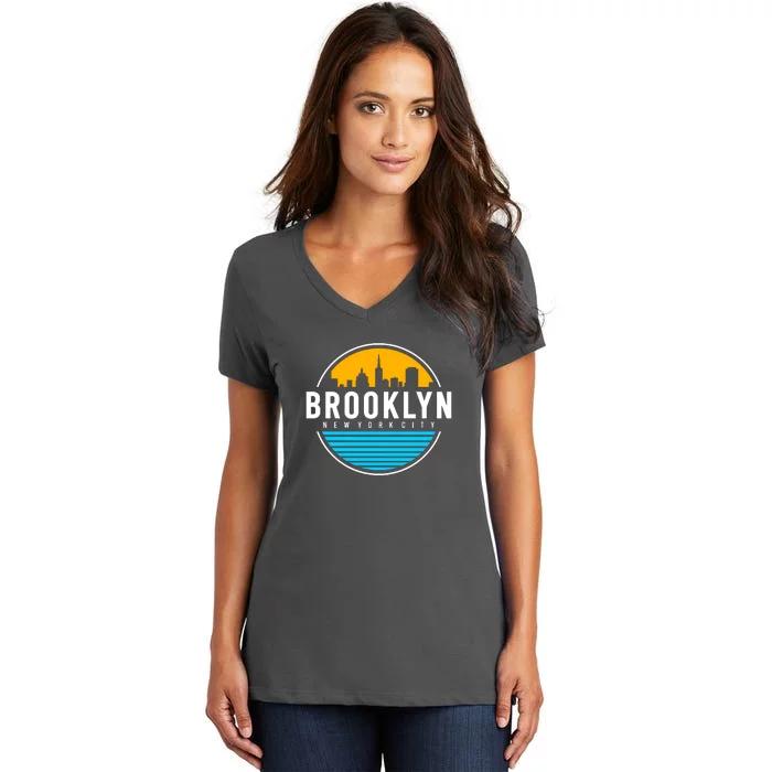 Retro Brooklyn New York City Skyline Women's V-Neck T-Shirt