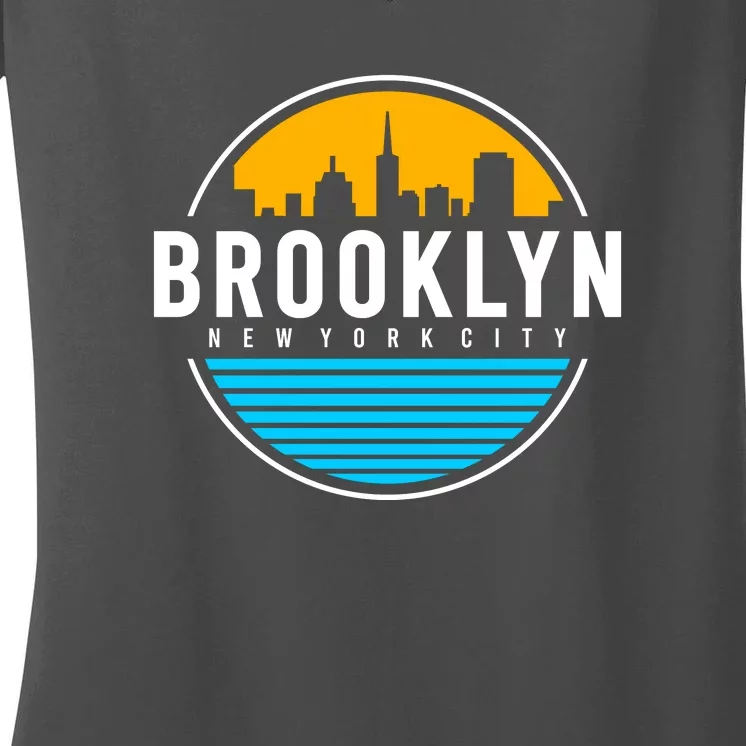 Retro Brooklyn New York City Skyline Women's V-Neck T-Shirt