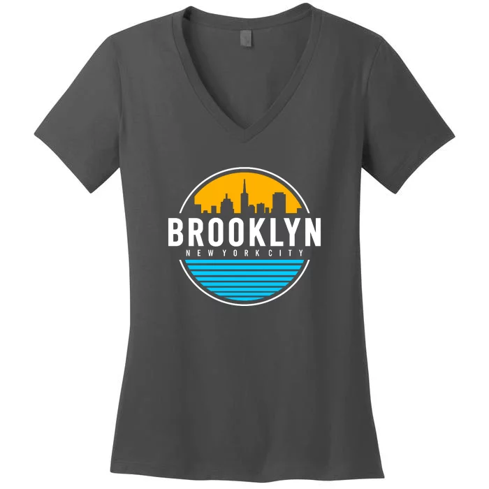 Retro Brooklyn New York City Skyline Women's V-Neck T-Shirt