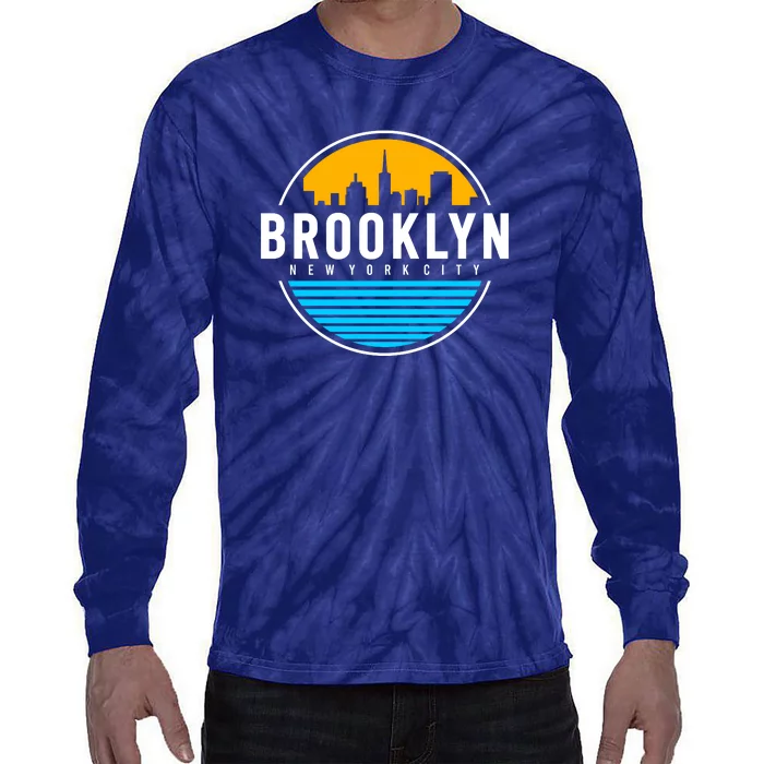 Retro Brooklyn New York City Skyline Tie-Dye Long Sleeve Shirt