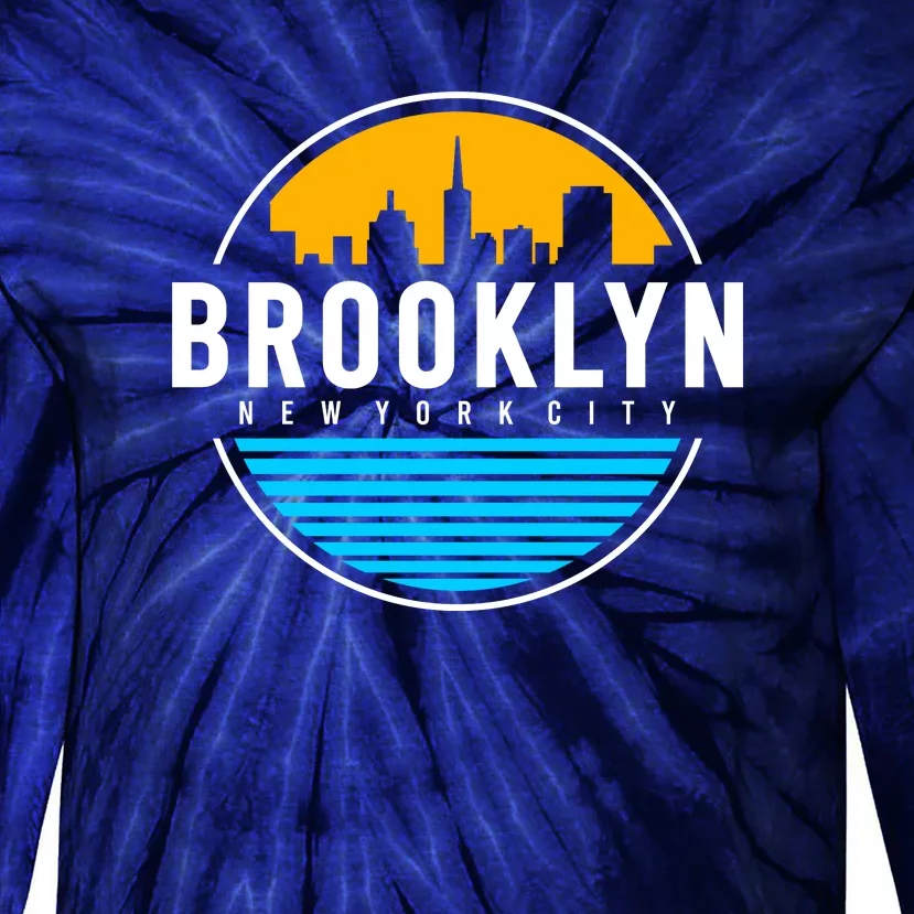 Retro Brooklyn New York City Skyline Tie-Dye Long Sleeve Shirt