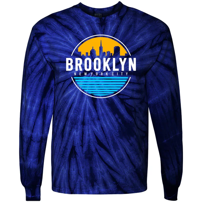 Retro Brooklyn New York City Skyline Tie-Dye Long Sleeve Shirt