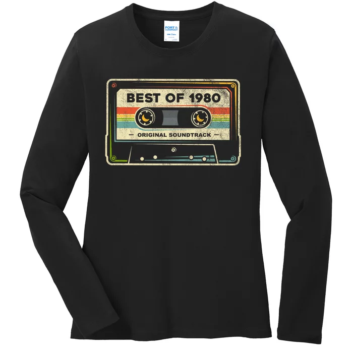 Retro Best Of 1980 Mixtape Vintage 44th Birthday Cassette Ladies Long Sleeve Shirt