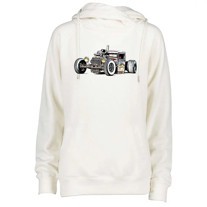 Rust Bucket Outline Rat Rod Hot Rod Diesel Meaningful Gift Womens Funnel Neck Pullover Hood