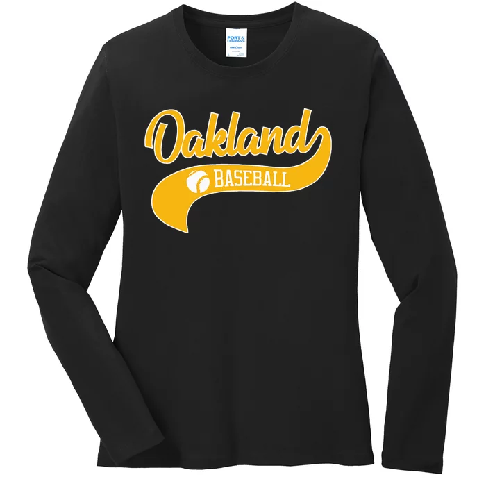 Retro Baseball Oakland Vintage Swoosh Ladies Long Sleeve Shirt