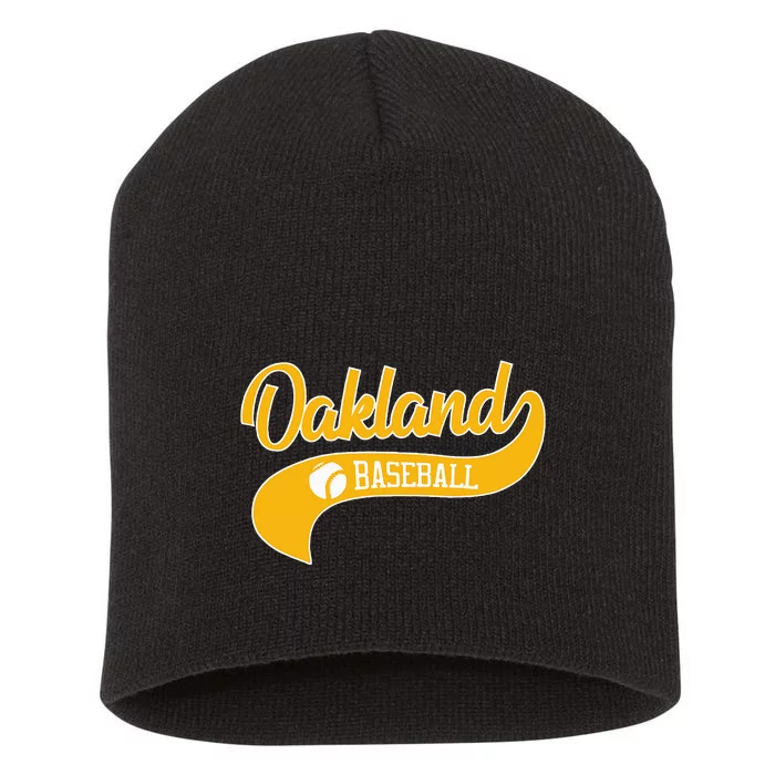 Retro Baseball Oakland Vintage Swoosh Short Acrylic Beanie