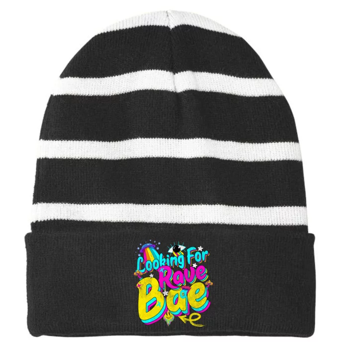 Rave Bae Outfit Trippy Vintage Tops Looking For Rave Bae Striped Beanie with Solid Band