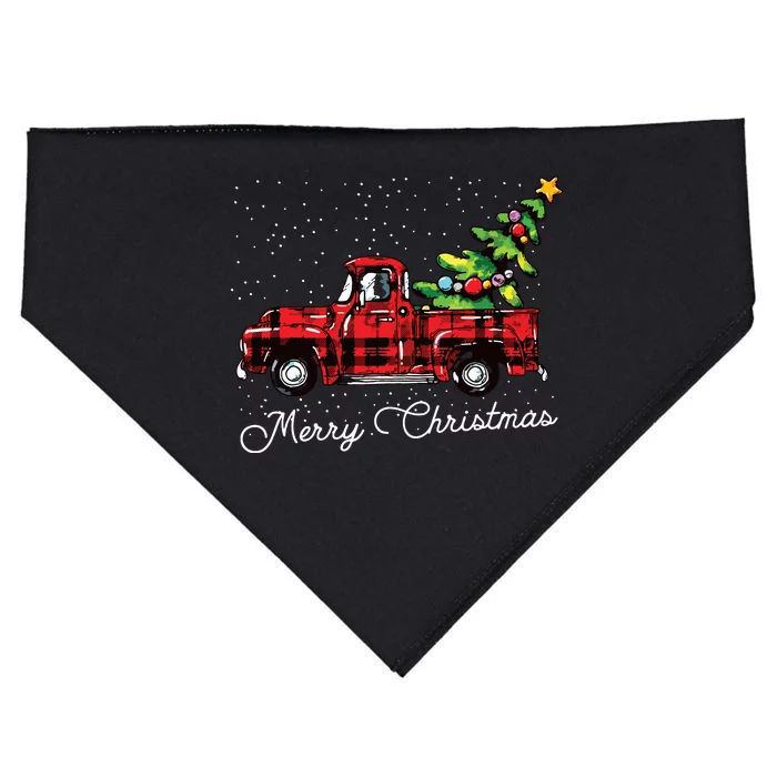 Red Buffalo Plaid Pickup Truck With Tree Merry Christmas USA-Made Doggie Bandana