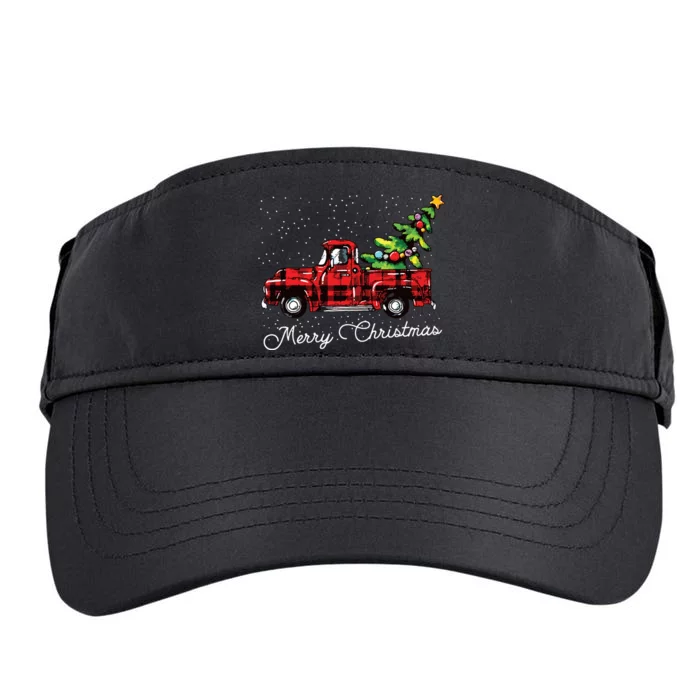 Red Buffalo Plaid Pickup Truck With Tree Merry Christmas Adult Drive Performance Visor