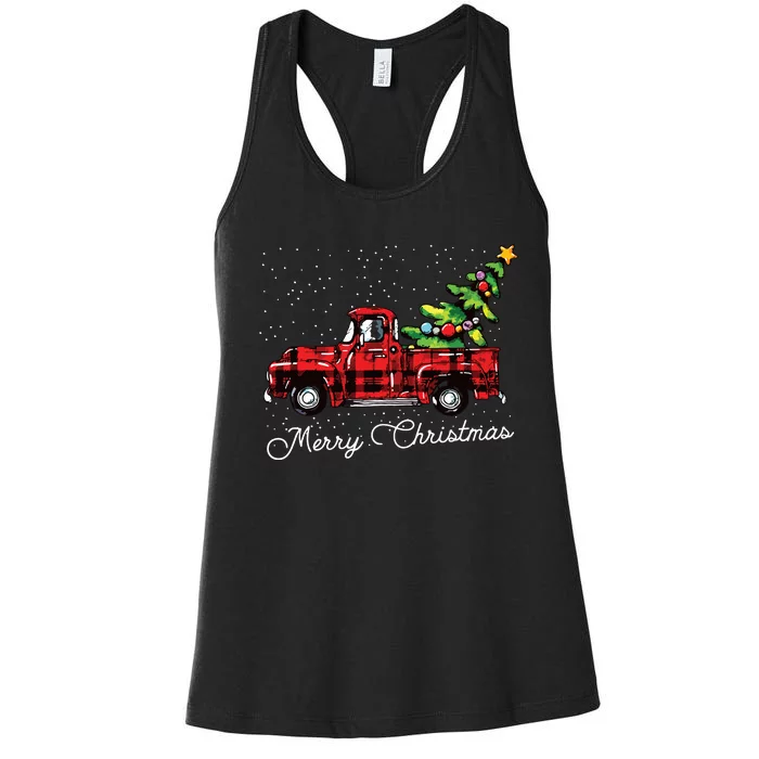 Red Buffalo Plaid Pickup Truck With Tree Merry Christmas Women's Racerback Tank