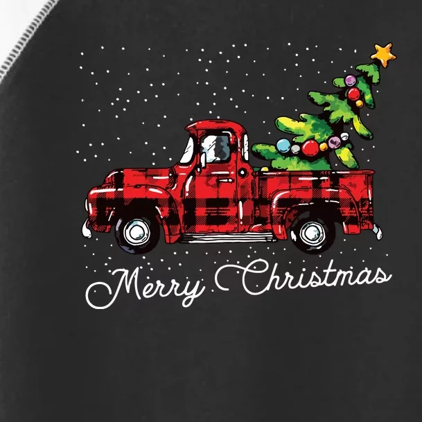 Red Buffalo Plaid Pickup Truck With Tree Merry Christmas Toddler Fine Jersey T-Shirt