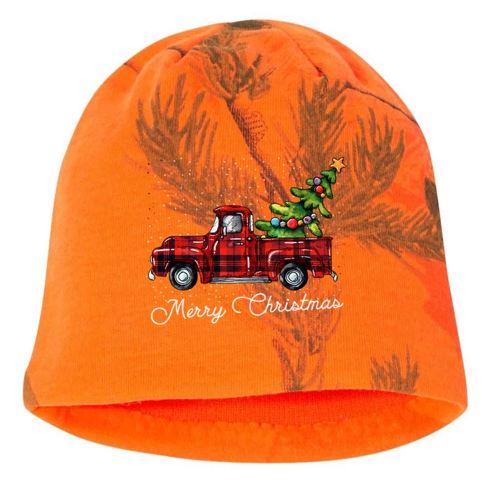 Red Buffalo Plaid Pickup Truck With Tree Merry Christmas Cute Gift Kati - Camo Knit Beanie