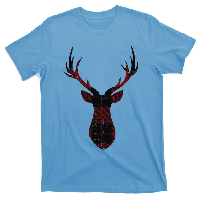 Rustic Buffalo Plaid Red Christmas Reindeer Folksy Xmas Gift Funny Gift T-Shirt