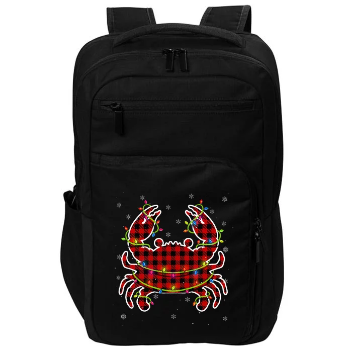 Red Buffalo Plaid Crab Santa Christmas Pajama Matching Impact Tech Backpack